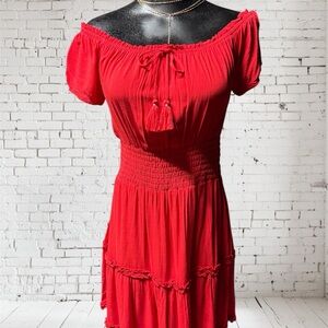 American Eagle Outfitters Red Off-Shoulder Mini Dress